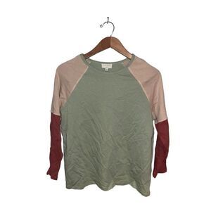 Hayden Girls Colorblock Raglan Top Size Large Crew‎ Neck Green Tan